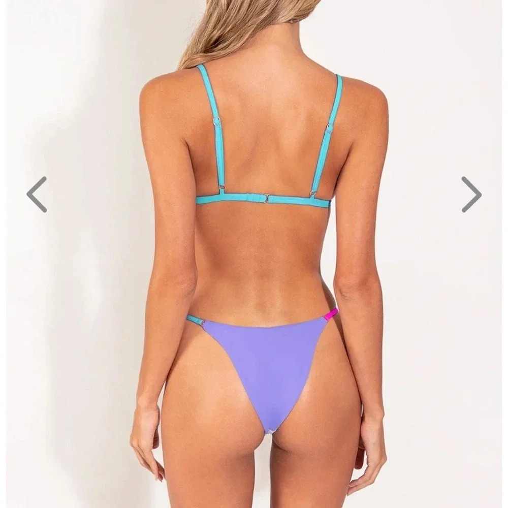NWT OneOne Swimwear Bikini Set Pristine Hailey Alli Skimpy NEW White Small Blue - Picture 4 of 5